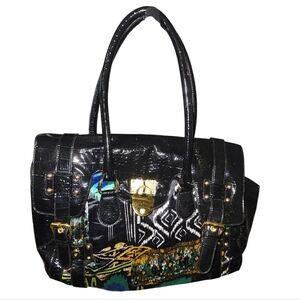 Hot In Hollywood Stylish Black and Gold Handbag
